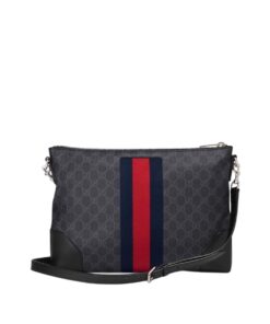 Gucci Black Messenger Black/Grey GG Supreme Canvas Blue And Red Web For Men 14in/35cm 474139 K5ICN 1095