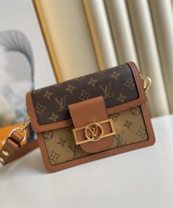 Louis Vuitton Mini Dauphine Crossbody Bag 7.9in/ 20cm Brown Monogram Canvas Gold Hardware For Women M45959 - Image 8