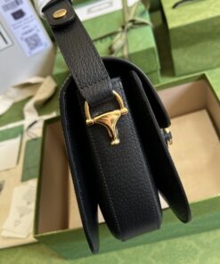 Gucci Horsebit 1955 Shoulder Bag Black And Ivory GG Denim Jacquard For Women 9.8in/25cm 602204 UN3BG 1274 - Image 9