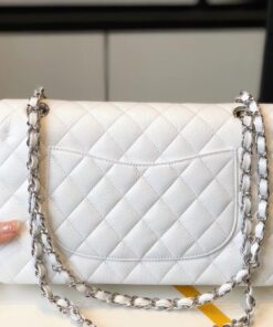 Chanel Classic Flap Bag Medium Crossbody 10in/ 25.5cm White Silver Hardware For Women - Image 9