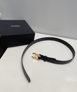 Chanel Gold Tone Interlocking C Buckle 32mm Belt Black For Women - Image 5