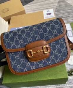 Gucci Horsebit 1955 Shoulder Bag Blue And Ivory For Women 9.8in/25cm - Image 6