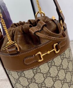 Gucci Horsebit 1955 Small Bucket Bag In GG Supreme Canvas Brown For Women 7.5in/19cm GG 637115 92TPG 8563 - Image 10