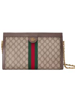 Gucci Ophidia Medium Shoulder Bag 13in/ 32.5cm Beige Ebony GG Supreme Canvas Gold Hardware For Women 503876 K05NG 8745