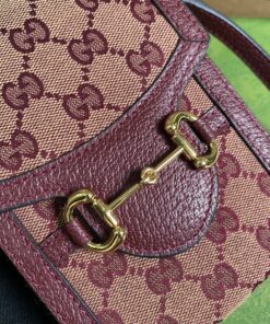Gucci Horsebit 1955 Mini Bag Beige And Burgundy GG Supreme Canvas For Women 6.7in/17cm GG 625615F6B3G9865 - Image 5