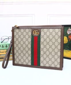 Gucci Ophidia Pouch With Web Beige And Ebony GG Supreme Canvas For Men 9in/24cm GG ‎672989 96IWT 8745 - Image 3