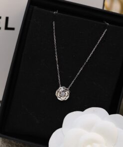 Chanel Extrait De Camélia Necklace Silver Tone For Women