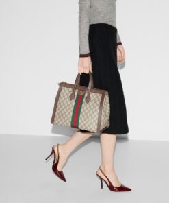 Gucci Ophidia Medium Top Handle Bag 13in/ 33cm Beige/Ebony Supreme Canvas Gold Hardware For Women 524537 K05NB 8745 - Image 5