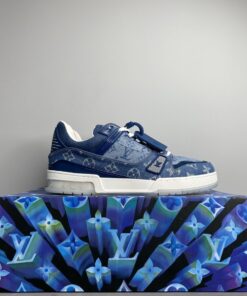 Louis Vuitton Trainer Sneaker Rubber Monogram Denim Blue Virgil Abloh For Men LV - Image 8