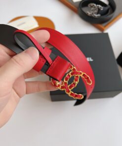 Chanel CC Chain Buckle Belt Red For Women - Image 5
