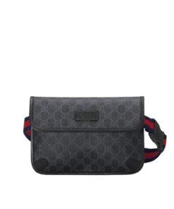 Gucci GG Black Belt Bag Black/Grey GG Supreme Canvas With Black For Men 9in/24cm GG 598113 K5RLN 1095