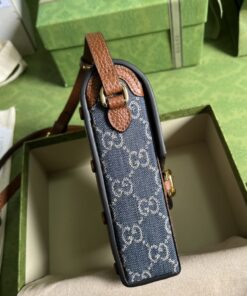 Gucci Horsebit 1955 Mini Bag Blue And Ivory GG Denim Jacquard 6.7in/17cm 625615 2KQGG 8375 - Image 3