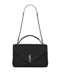 Saint Laurent College Large Chain Bag Black With Silver TonedHardware For Women 12.6in/32cm YSL 600278BRM041000