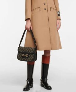 Alternative view of Gucci Horsebit 1955 Shoulder Bag Black And Ivory GG Denim Jacquard For Women 9.8in/25cm 602204 UN3BG 1274