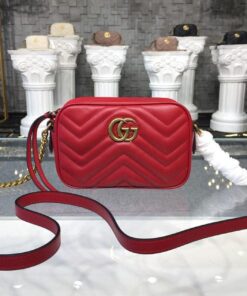Gucci GG Marmont Matelassé Mini Bag Hibiscus Red Matelassé Chevron For Women 7in/18cm GG