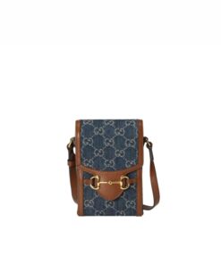 Gucci Horsebit 1955 Mini Bag Blue And Ivory GG Denim Jacquard 6.7in/17cm 625615 2KQGG 8375