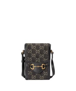 Gucci Horsebit 1955 Mini Bag Black And Ivory GG Denim Jacquard For Women 6.7in/17cm 625615 UN3BG 1274