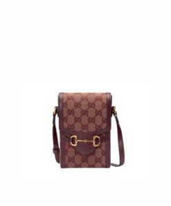 Gucci Horsebit 1955 Mini Bag Beige And Burgundy GG Supreme Canvas For Women 6.7in/17cm GG 625615F6B3G9865