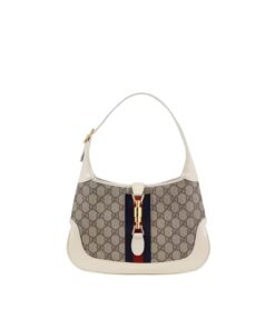 Gucci Jackie 1961 Small Shoulder Bag Beige And Ebony GG Supreme Canvas For Women 11in/28cm 636706 HUHHG 9794