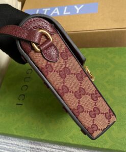 Gucci Horsebit 1955 Mini Bag Beige And Burgundy GG Supreme Canvas For Women 6.7in/17cm GG 625615F6B3G9865 - Image 7