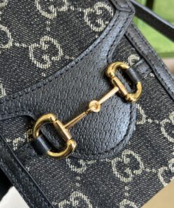 Gucci Horsebit 1955 Mini Bag Black And Ivory GG Denim Jacquard For Women 6.7in/17cm 625615 UN3BG 1274 - Image 10