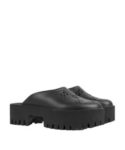 Gucci Platform Perforated G Sandal Black For Women GG ‎663577 JFB00 1000