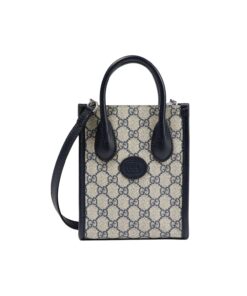 Gucci Mini Tote Bag With Interlocking G Beige And Blue GG Supreme Canvas 7.8in/20cm 671623 K9GSN 4075