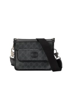 Gucci Messenger Bag With Interlocking G Black Supreme Canvas For Men 8in/21cm 674164 92THN 1000