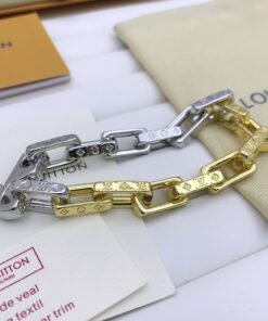 Louis Vuitton Monogram Chain Bracelet Silver Gold For Men M1555M - Image 6