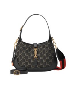 Gucci Jackie 1961 Small Shoulder Bag Black And Ivory GG Denim Jacquard For Women 11in/28cm 678843 UN3AG 1294