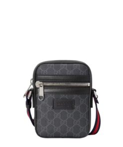 Gucci GG Messenger Bag Black/Grey GG Supreme Canvas A Material With Low Environmental Impact With Black For Men 7in/18cm GG 682357 K5RLN 1095