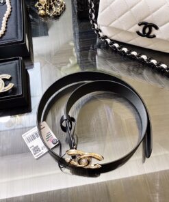 Chanel Mini Stone Interlocking C Buckle 32mm Belt Black For Women - Image 9