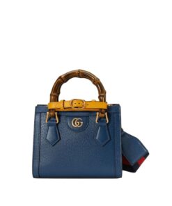 Gucci Diana Mini Top Handle Bag 7.9in/ 20cm Canvas Lining Blue Gold Hardware For Women 702732 U3ZDT 4862