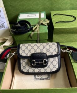 Gucci Horsebit 1955 GG Mini Bag Beige And Blue Supreme Canvas For Women 8in/20cm 658574 96IWN 4076 - Image 7