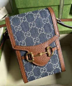 Gucci Horsebit 1955 Mini Bag Blue And Ivory GG Denim Jacquard 6.7in/17cm 625615 2KQGG 8375 - Image 9