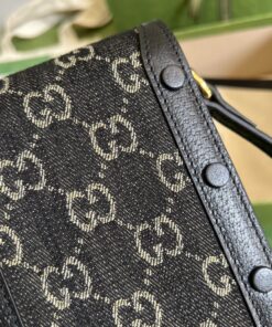 Gucci Horsebit 1955 Mini Bag Black And Ivory GG Denim Jacquard For Women 6.7in/17cm 625615 UN3BG 1274 - Image 9