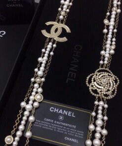 Chanel Multilayered Pearl And Camellia Long Necklace Gold Hardware For Women - Image 8