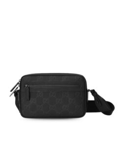 Gucci Rubber-Effect Small Crossbody Bag Black For Men 9.4in/24cm 771293 AAC4D 1000