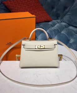 Hermes Kelly Mini Top Handle Bag 7.5in/ 19cm Craie Gold Hardware For Women