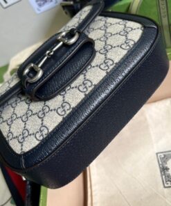 Gucci Horsebit 1955 GG Mini Bag Beige And Blue Supreme Canvas For Women 8in/20cm 658574 96IWN 4076 - Image 8