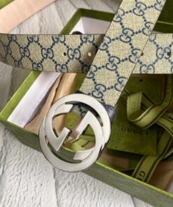Alternative view of Gucci GG Supreme Belt With G Buckle Beige/Blue, Women Belt 411924 KGDHN 4075