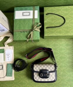 Gucci Horsebit 1955 GG Mini Bag Beige And Blue Supreme Canvas For Women 8in/20cm 658574 96IWN 4076 - Image 3