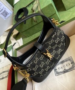 Gucci Jackie 1961 Mini Shoulder Bag Black And Ivory GG Denim Jacquard For Women 7.5in/19cm GG 685127 UN3AG 1294 - Image 6