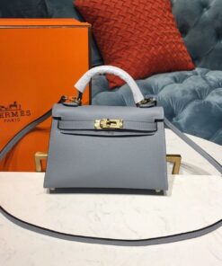 Hermes Kelly Mini Top Handle Bag  7.5in/ 19cm Bleu Glacier Gold Hardware For Women