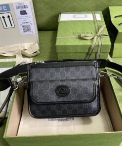 Gucci Messenger Bag With Interlocking G Black Supreme Canvas For Men 8in/21cm 674164 92THN 1000 - Image 8
