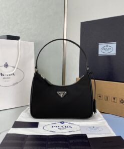 Prada Re-Edition 2005 Mini Bag 8.6in/ 22cm Black Re-Nylon Silver Hardware For Women