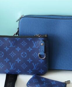 Louis Vuitton Trio Messenger Monogram Canvas And Taiga Cobalt Blue For Men, Men’s Bags, Shoulder And Crossbody Bags 9.8in/ 25cm LV M30848 - Image 7