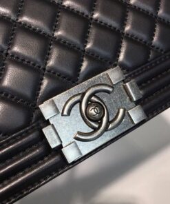 Chanel Boy Medium Crossbody Bag 9.8in/ 25cm Black Silver Hardware For Women - Image 4