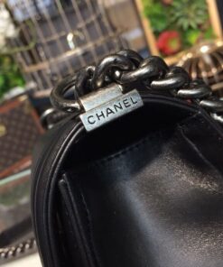 Chanel Boy Medium Crossbody Bag 9.8in/ 25cm Black Silver Hardware For Women - Image 3
