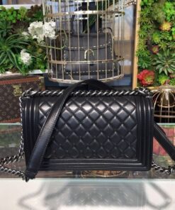 Alternative view of Chanel Boy Medium Crossbody Bag 9.8in/ 25cm Black Silver Hardware For Women